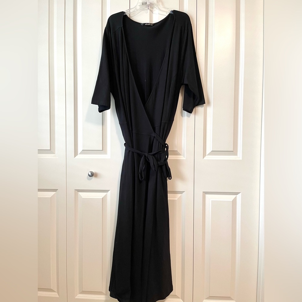 Tall Plus- custom cotton knit black wrap dress